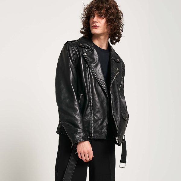 barneys originals Men’s Belted Real Leather Biker Jacket