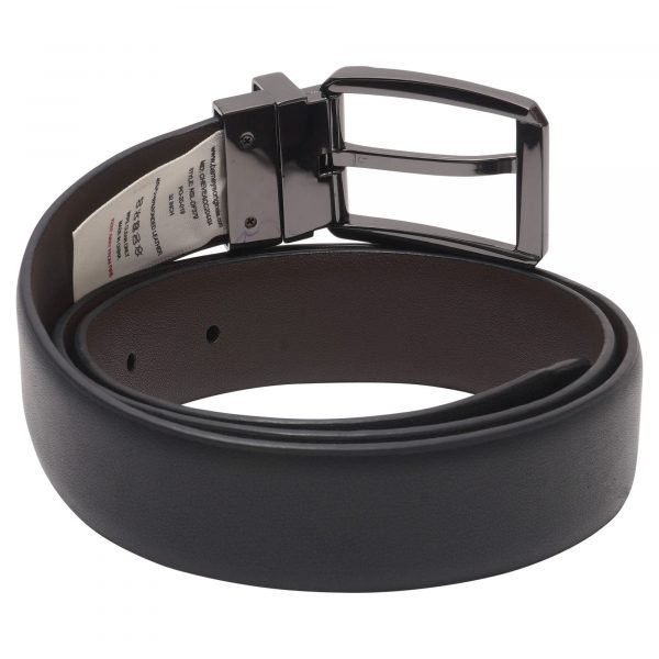 Barneys Originals Men’s Black & Brown Reversible Bonded Leather Belt With Gunmetal Silver Buckle