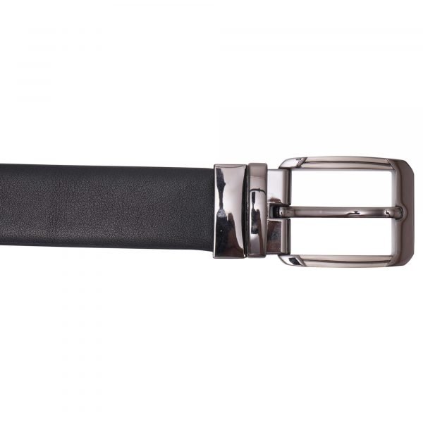Barneys Originals Men’s Black & Brown Reversible Bonded Leather Belt With Gunmetal Silver Buckle