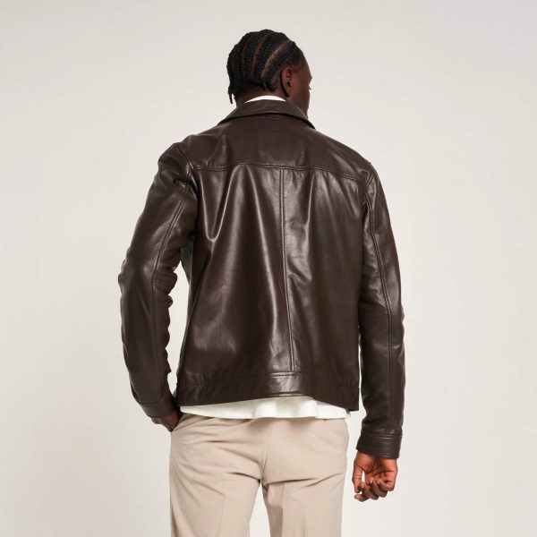 Barneys Originals Men’s Brown Leather Patch-Pocket Harrington
