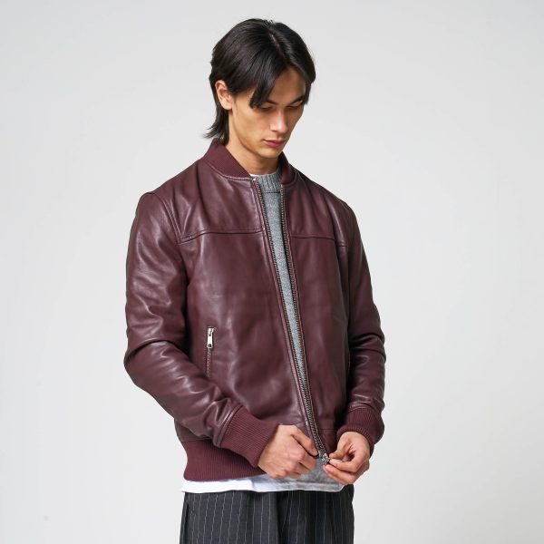 Barneys Originals Men’s Burgundy Leather Bomber Jacket