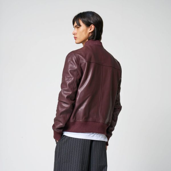 Barneys Originals Men’s Burgundy Leather Bomber Jacket