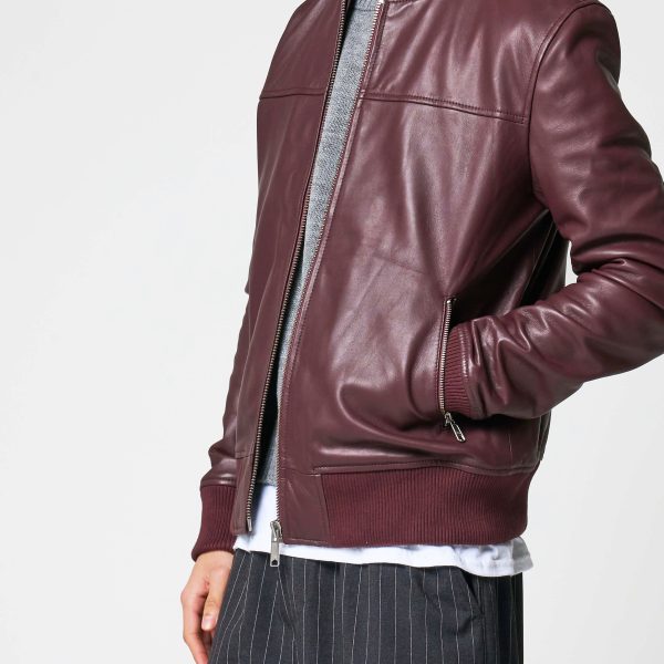 Barneys Originals Men’s Burgundy Leather Bomber Jacket