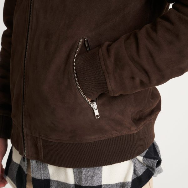 Barneys Originals Men’s Chocolate Brown Goat Suede Bomber Jacket