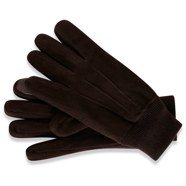 barneys originals Men’s Dark Brown Suede Gloves with Elasticated Cuffs