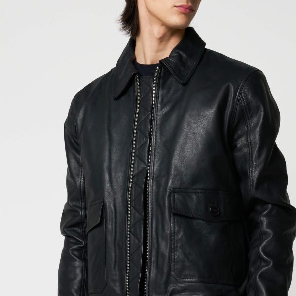 Barneys Originals Men’s Goat Leather Patch Pocket Bomber Jacket