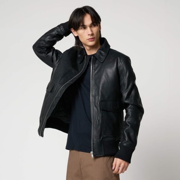 Barneys Originals Men’s Goat Leather Patch Pocket Bomber Jacket