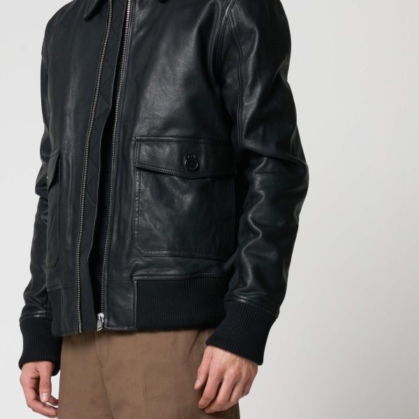 Barneys Originals Men’s Goat Leather Patch Pocket Bomber Jacket