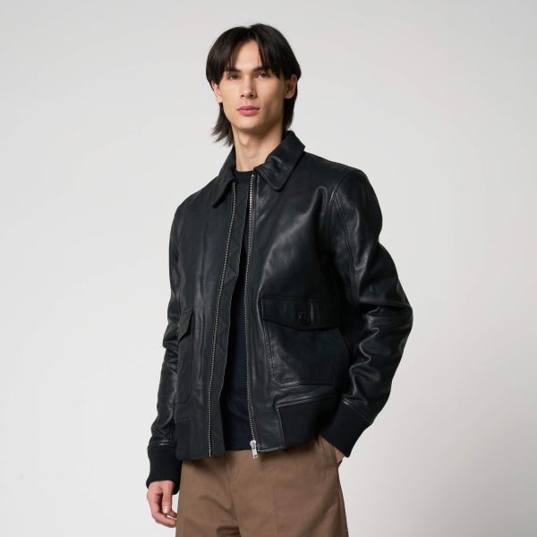 barneys originals Men’s Goat Leather Patch Pocket Bomber Jacket