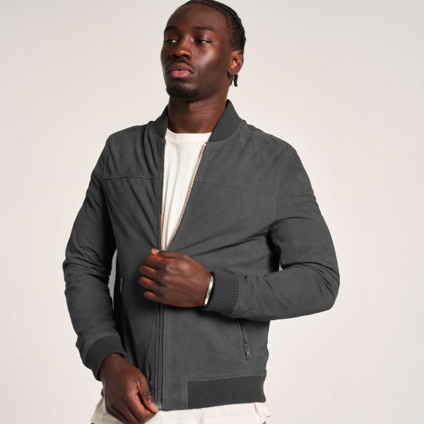 Barneys Originals Men’s Grey Goat Suede Bomber Jacket