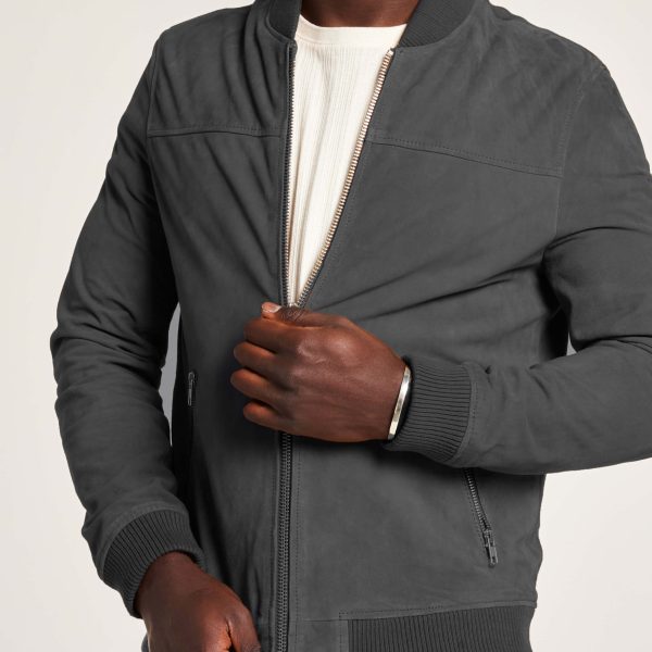 Barneys Originals Men’s Grey Goat Suede Bomber Jacket