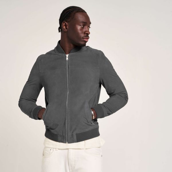 barneys originals Men’s Grey Goat Suede Bomber Jacket
