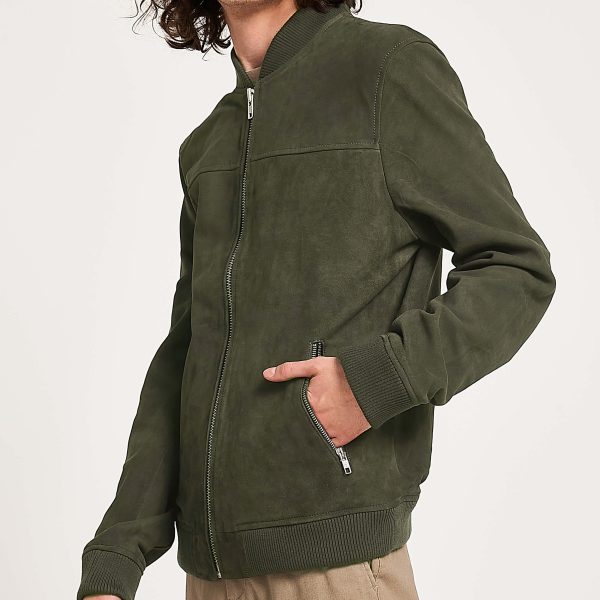 Barneys Originals Men’s Khaki Goat Suede Bomber Jacket