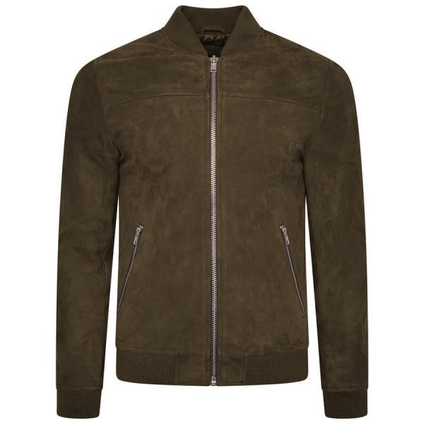 Barneys Originals Men’s Khaki Goat Suede Bomber Jacket