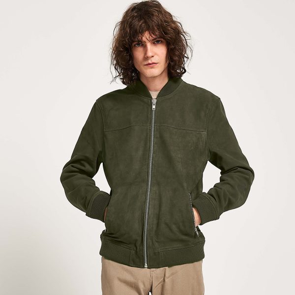 barneys originals Men’s Khaki Goat Suede Bomber Jacket