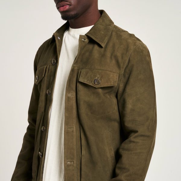Barneys Originals Men’s Khaki Goat Suede Trucker Jacket