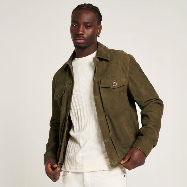 barneys originals Men’s Khaki Goat Suede Trucker Jacket