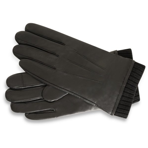 barneys originals Men’s Leather Gloves with Black Knitted Cuff
