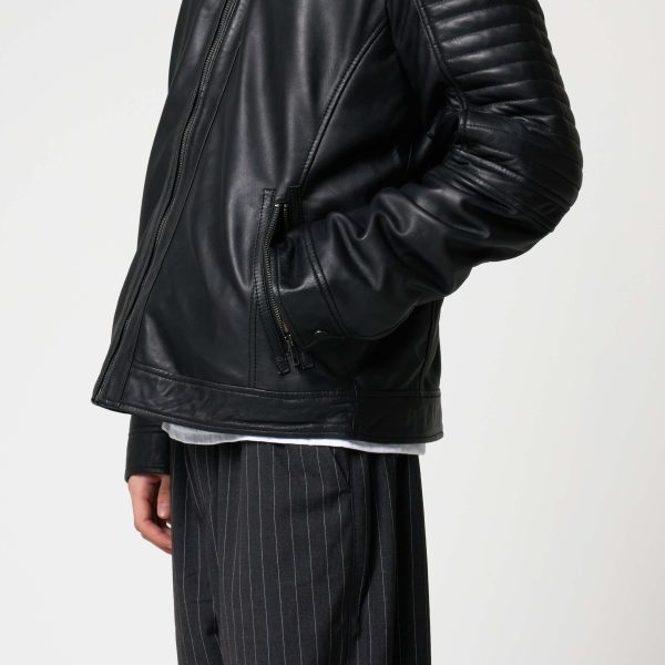 Barneys Originals Men’s Leather Racer Jacket With Quilted Shoulders