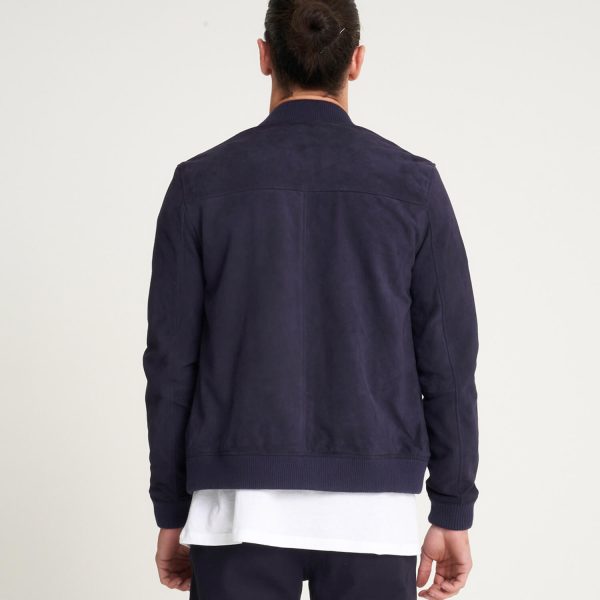 Barneys Originals Men’s Navy Goat Suede Bomber Jacket