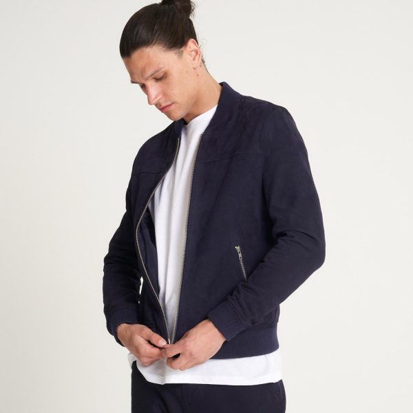 barneys originals Men’s Navy Goat Suede Bomber Jacket