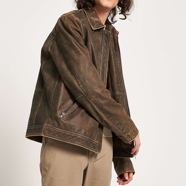 Barneys Originals Men’s Stone Washed Buffalo Leather Harrington