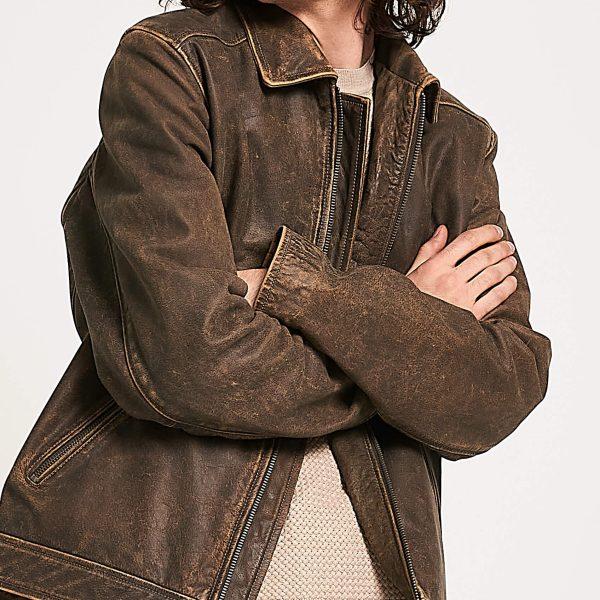 Barneys Originals Men’s Stone Washed Buffalo Leather Harrington