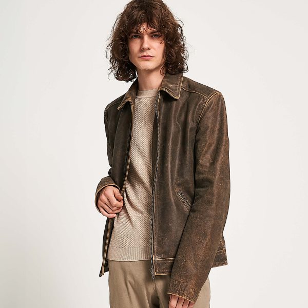 barneys originals Men’s Stone Washed Buffalo Leather Harrington