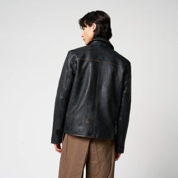 Barneys Originals Men’s Vintage Look Washed Leather Trucker Jacket – The Corey