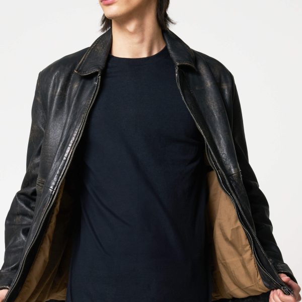 Barneys Originals Men’s Vintage Look Washed Leather Trucker Jacket – The Corey