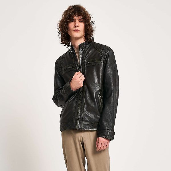 Barneys Originals Men’s Washed Leather Racer Jacket