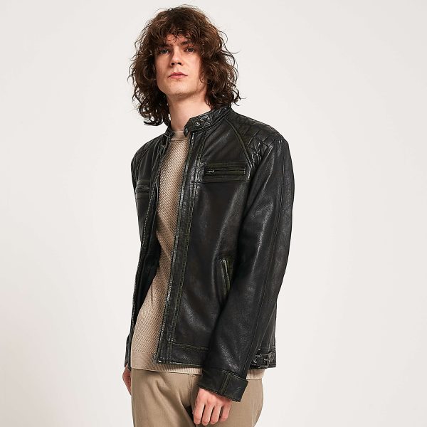 Barneys Originals Men’s Washed Leather Racer Jacket