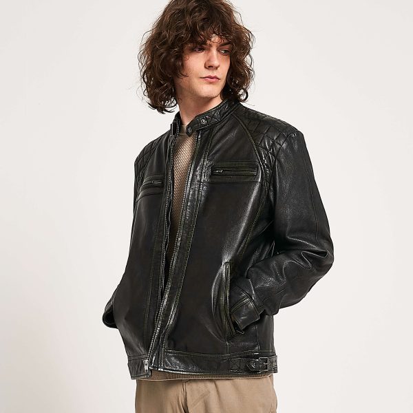 barneys originals Men’s Washed Leather Racer Jacket