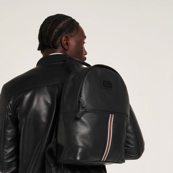 Barneys Originals Real Leather Backpack With Cherry Red Stripe