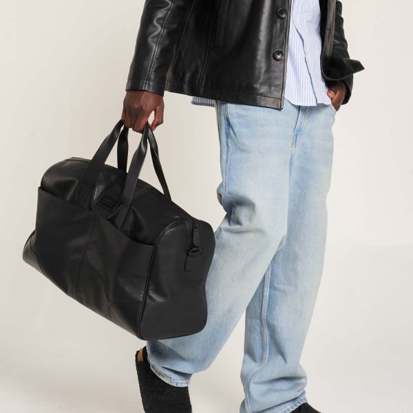 Barneys Originals Real Leather Black Holdall Travel Bag