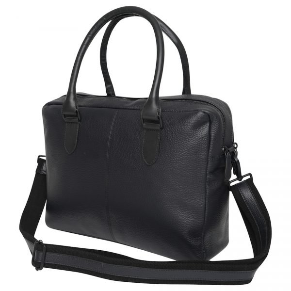 Barneys Originals Real Leather Messenger Bag With Navy & Light Blue Stripe