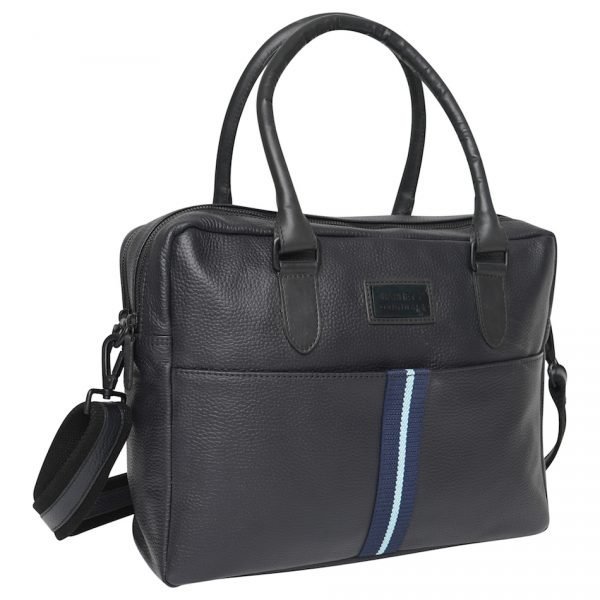 barneys originals Real Leather Messenger Bag with Navy & Light Blue Stripe