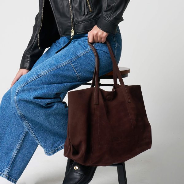 Barneys Originals Ruby Chocolate Real Cow Suede Everyday Tote Bag