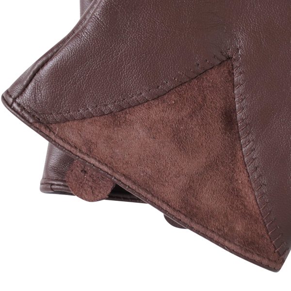 Barneys Originals Women’s Brown Leather Gloves With Suede Cuff Detail