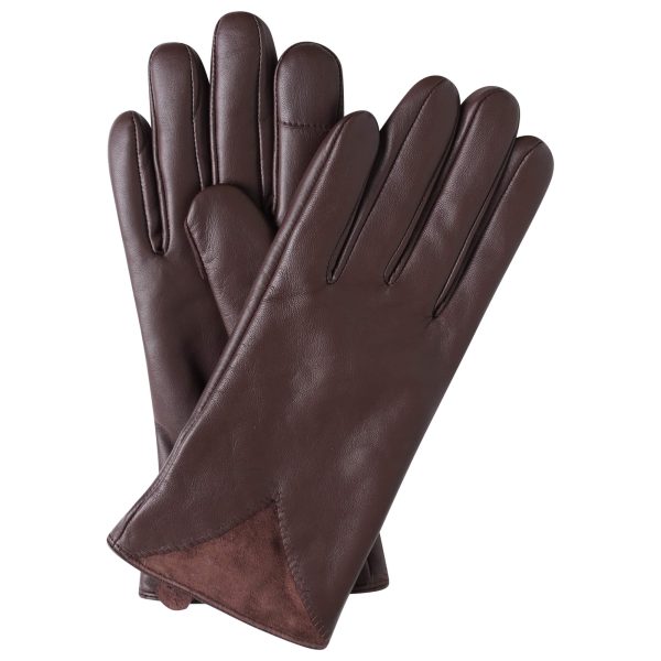 barneys originals Women’s Brown Leather Gloves with Suede Cuff Detail