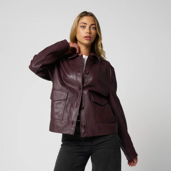 Barneys Originals Women’s Burgundy Utility Leather Jacket
