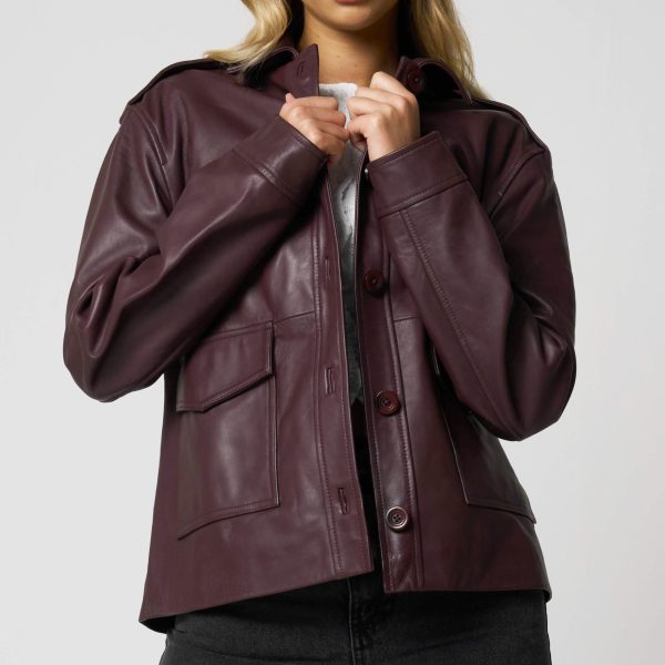 Barneys Originals Women’s Burgundy Utility Leather Jacket