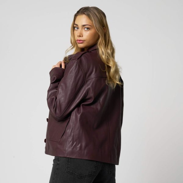 Barneys Originals Women’s Burgundy Utility Leather Jacket