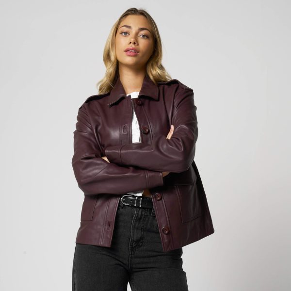 barneys originals Women’s Burgundy Utility Leather Jacket