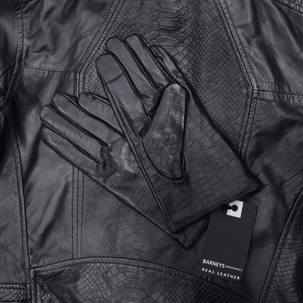 Barneys Originals Women’s Croc Print Leather Gloves