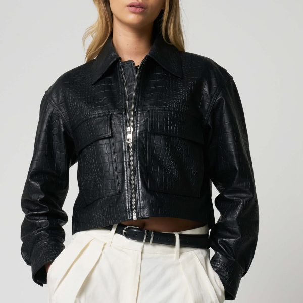 Barneys Originals Women’s Croc Print Leather Jacket