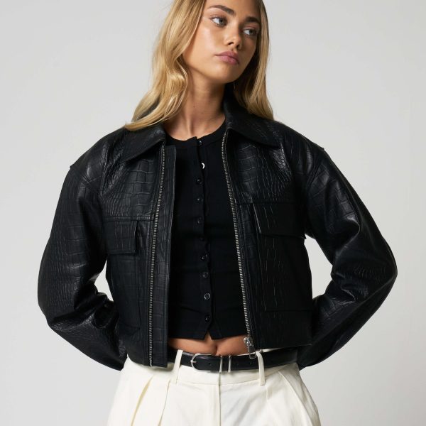 Barneys Originals Women’s Croc Print Leather Jacket