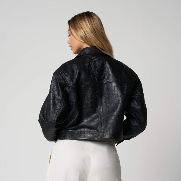 Barneys Originals Women’s Croc Print Leather Jacket