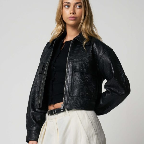 barneys originals Women’s Croc Print Leather Jacket