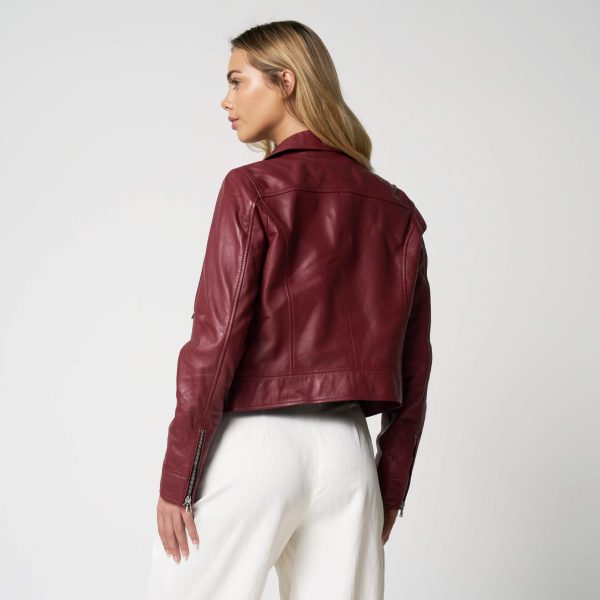 Barneys Originals Women’s Cropped Cherry-Red Leather Harrington Jacket